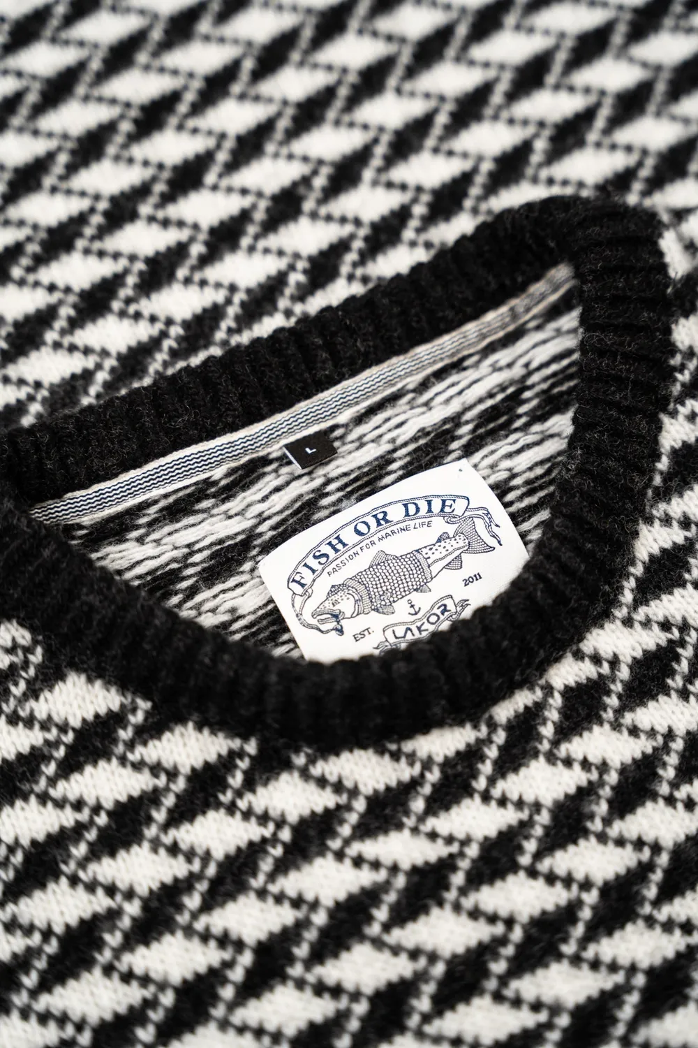 LAKOR Faroese Fisher Knit Off White/Black Wollpullover