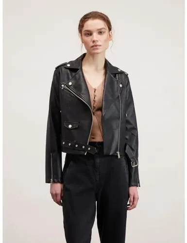 Motivi Bikerjacke in Leder-Optik Jacke mit Gürtel