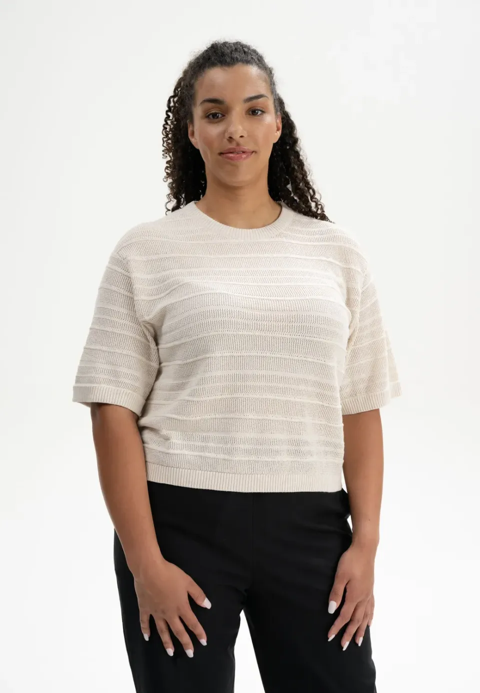 MELA Style AROHI Strick T-Shirt cloudy blue aus Baumwolle