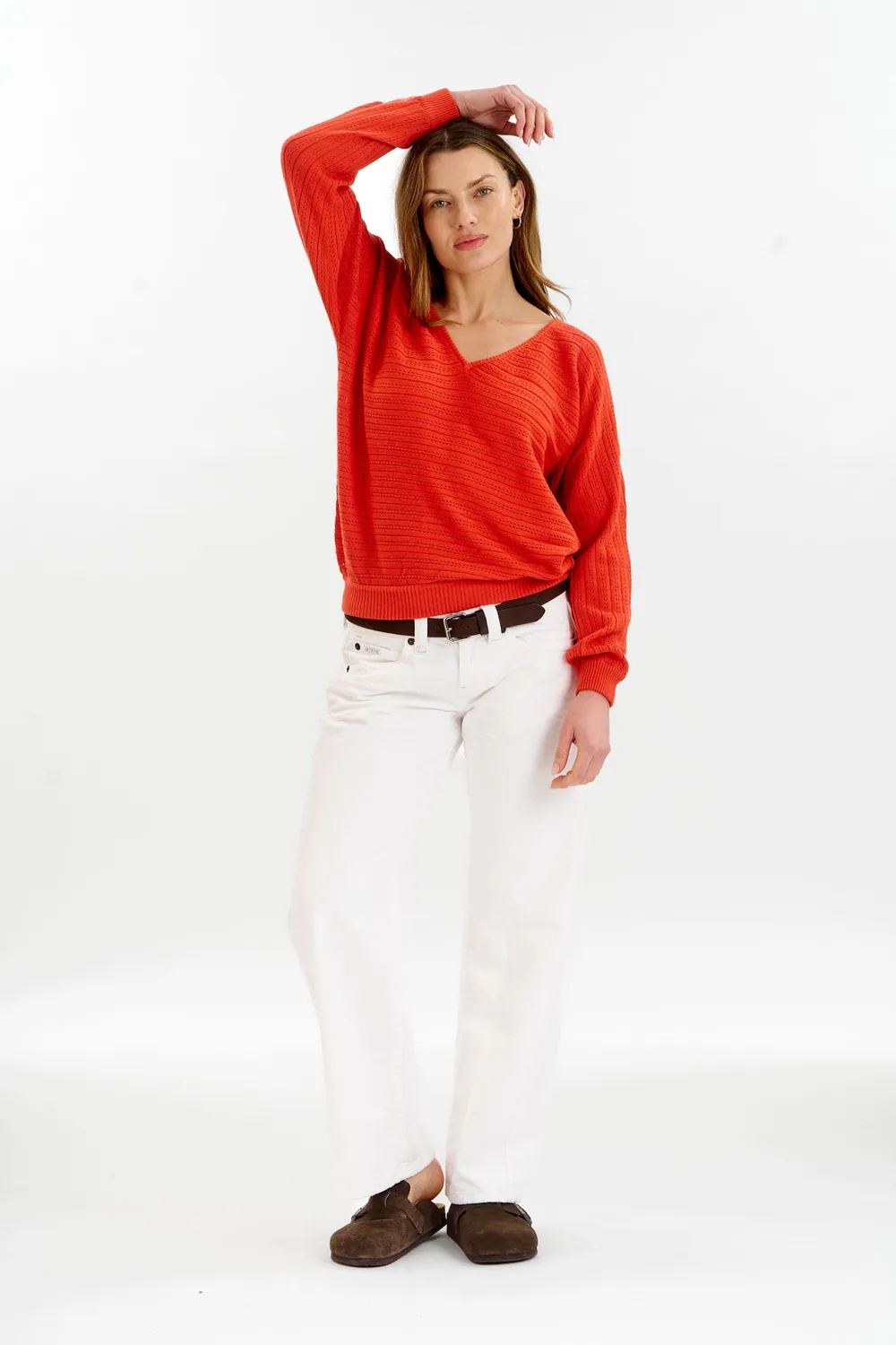 KOMODO PIA Pullover rot Pointelle Bio-Baumwolle