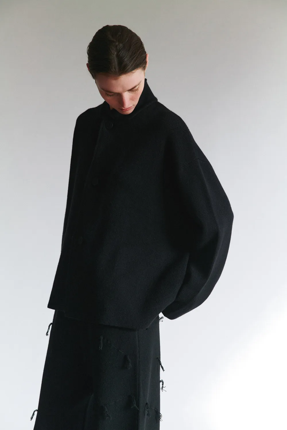 Oyuna Wind Jacke Schwarz lockerer Strick XS-XL