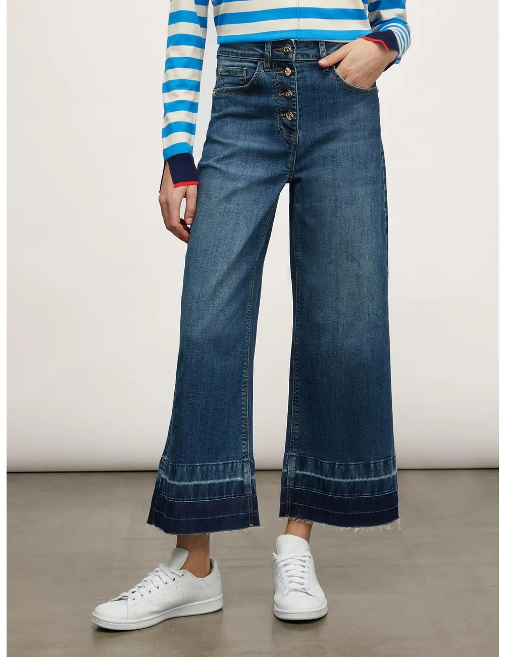 Motivi Weite Cropped Jeans mit Saum-Motiv Jeans mittelblau