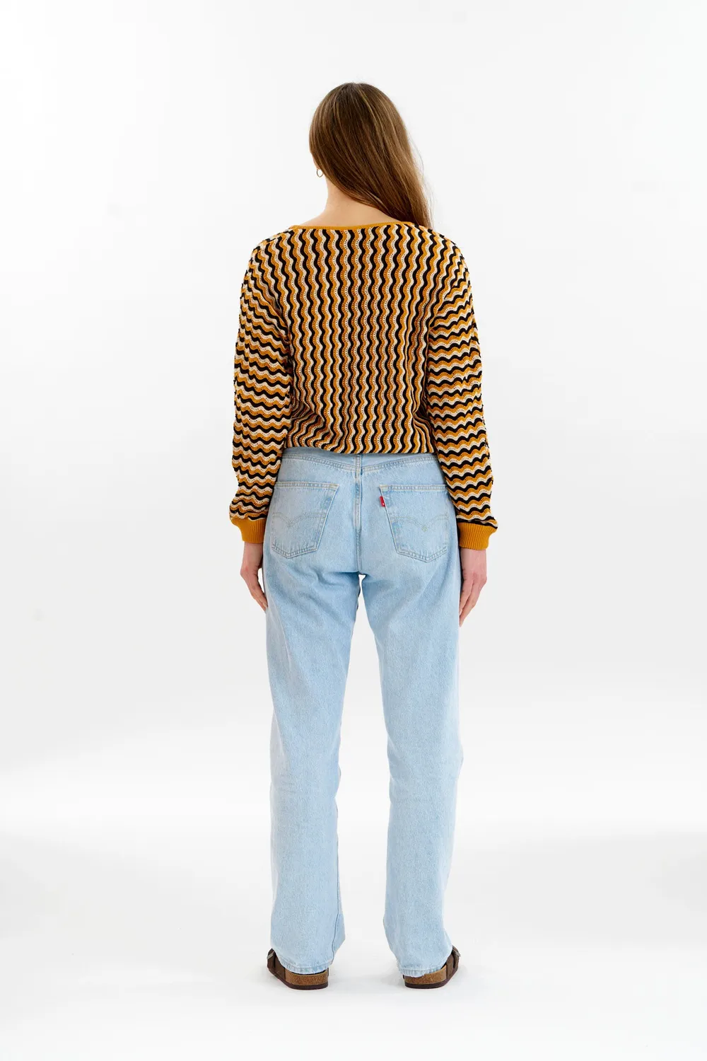 KOMODO CLOVER Pullover Senf Pointelle Bio