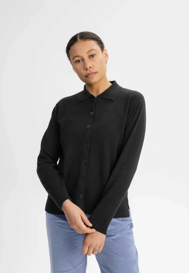 MELA ULUPI Feinstrick Cardigan schwarz Bio-Baumwolle