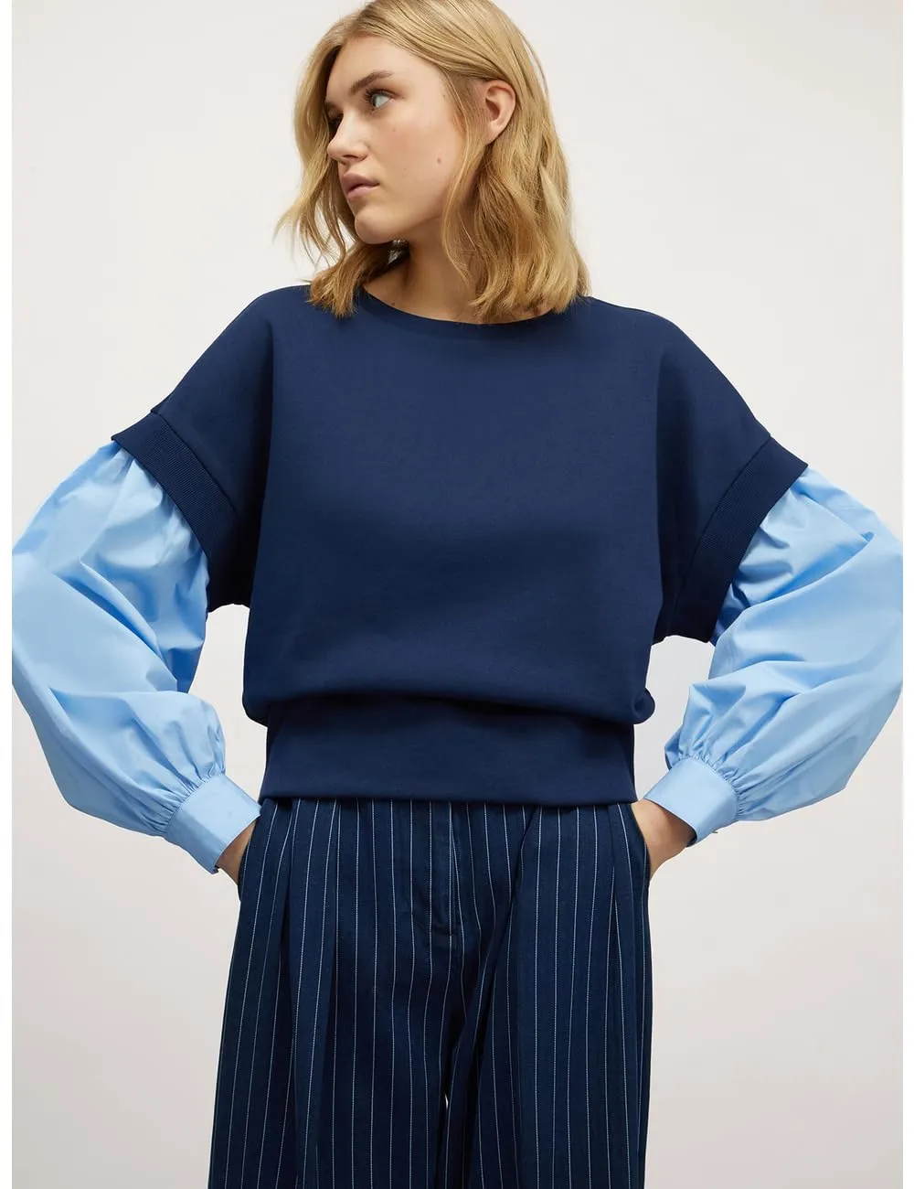 Motivi Kombi-Sweatshirt mit Hemdärmeln Sweatshirt uni