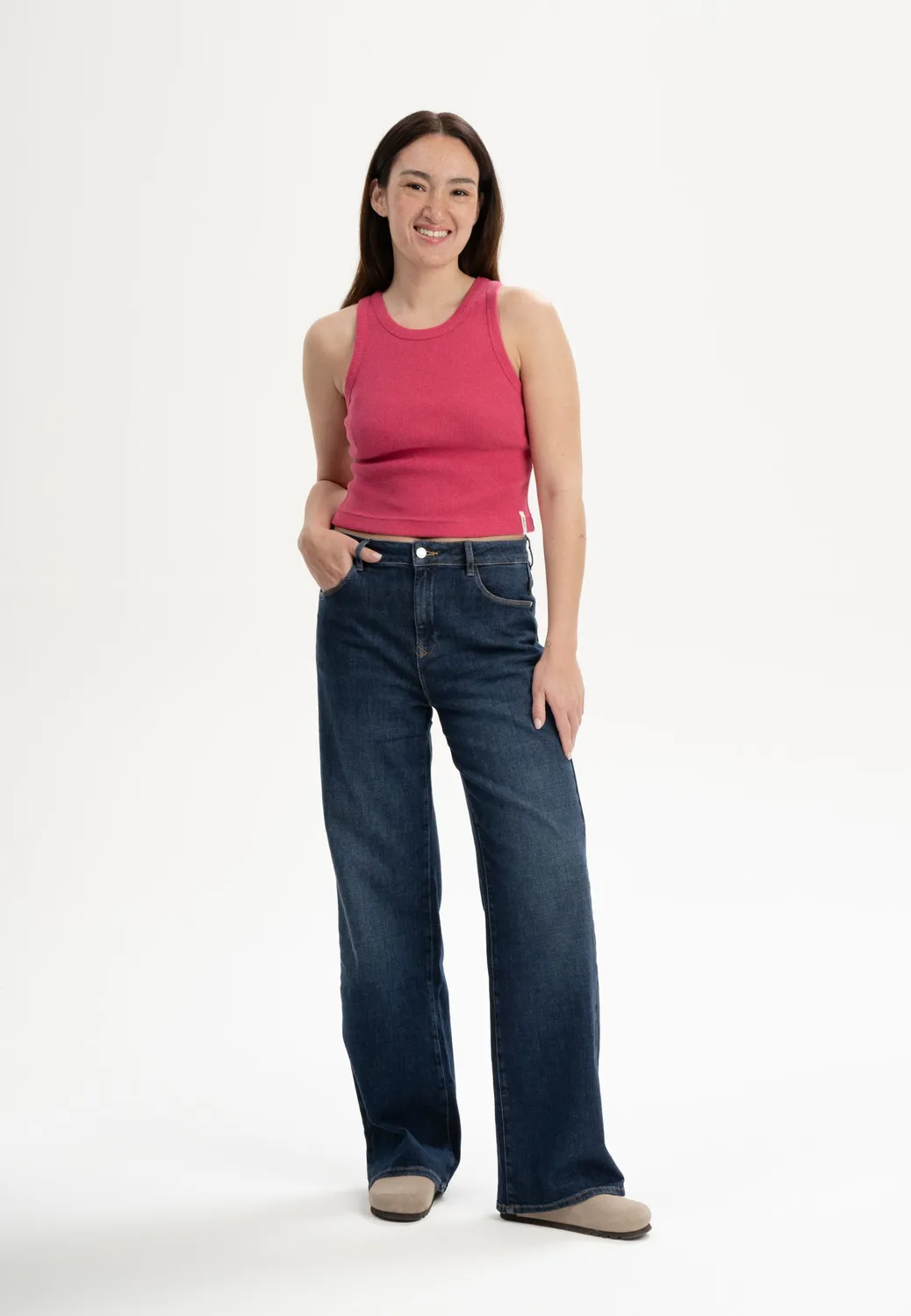 MELA PRISHA Cropped Tanktop berry melange Bio-Baumwolle