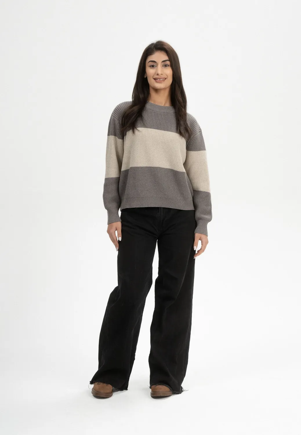 MELA Adah Stripes Rippstrickpullover cloudy blue Bio-Baumwolle