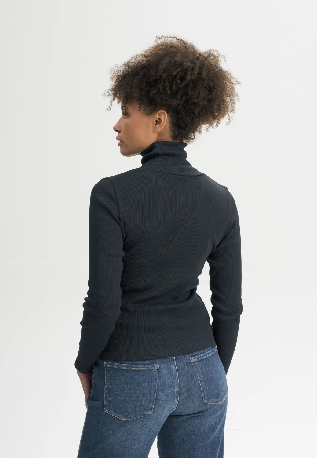 MELA MUNLI Ripp Rollkragen Langarmshirt schwarz Baumwolle