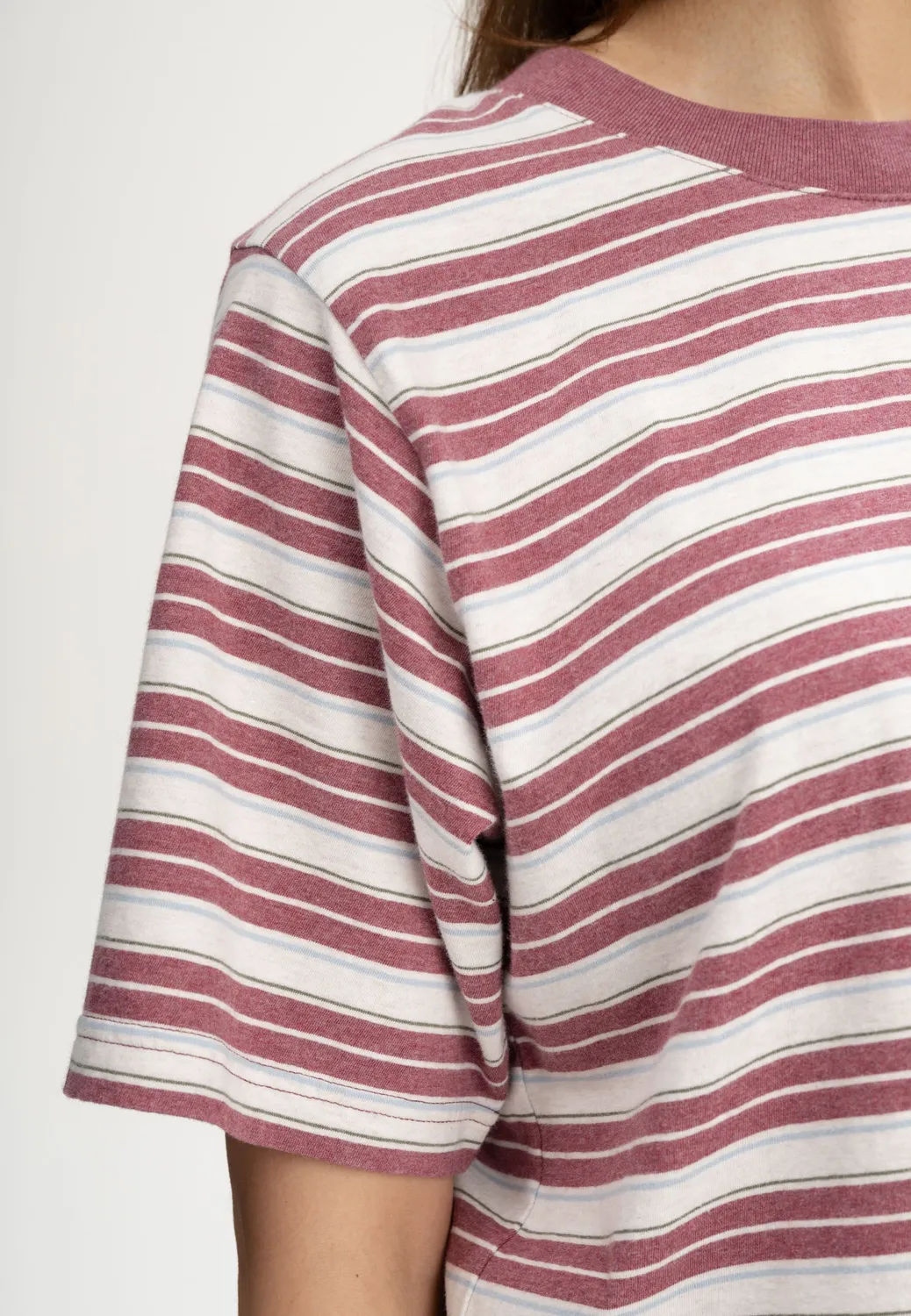 MELA DESNA Stripes Cropped T-Shirt thymian gestreift Baumwolle