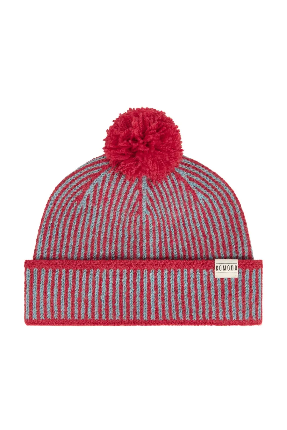 Komodo Nara Mütze Rot-Blau Lambswool mit Bommel