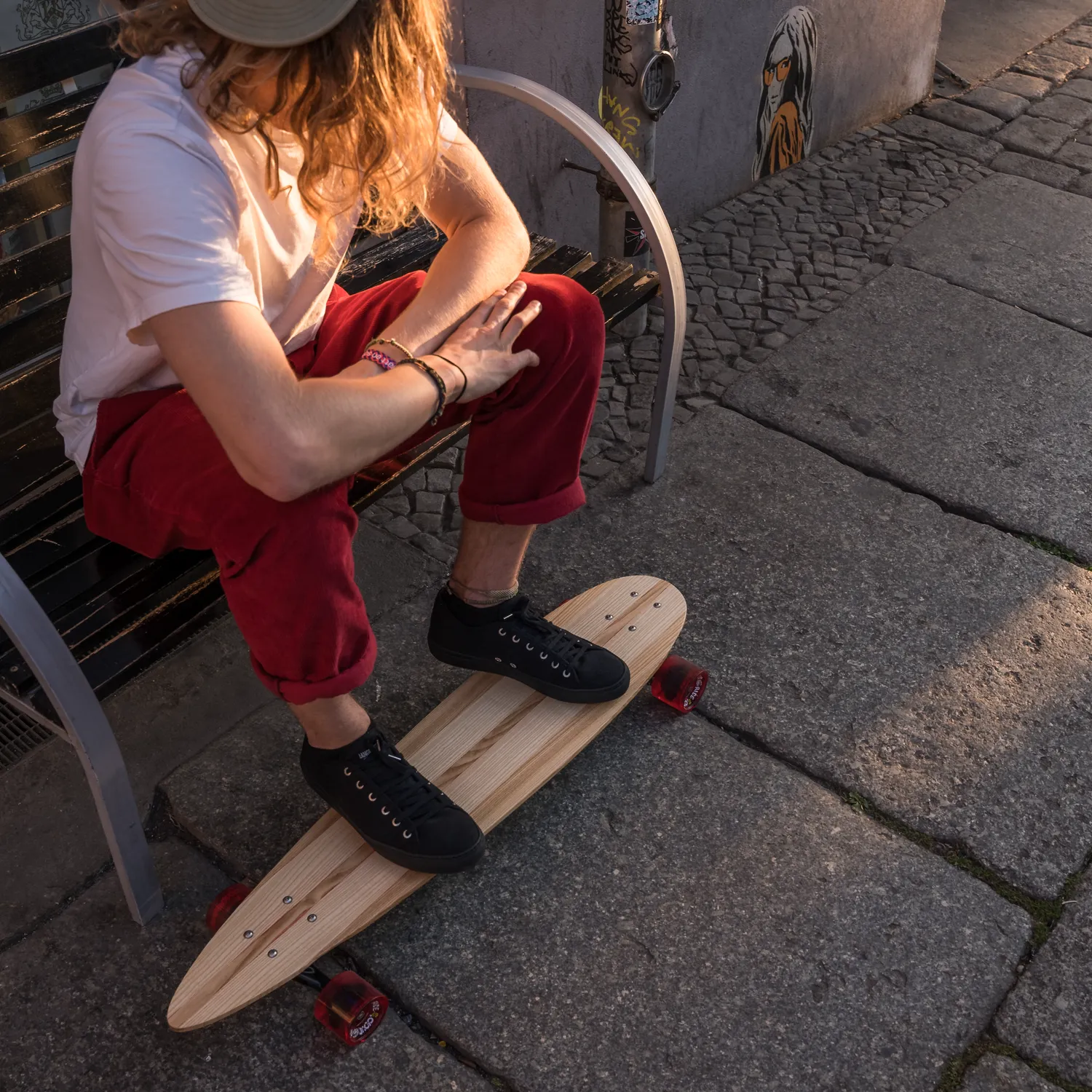 Langbrett LA Longboard 95 cm rot Holzdeck stabil