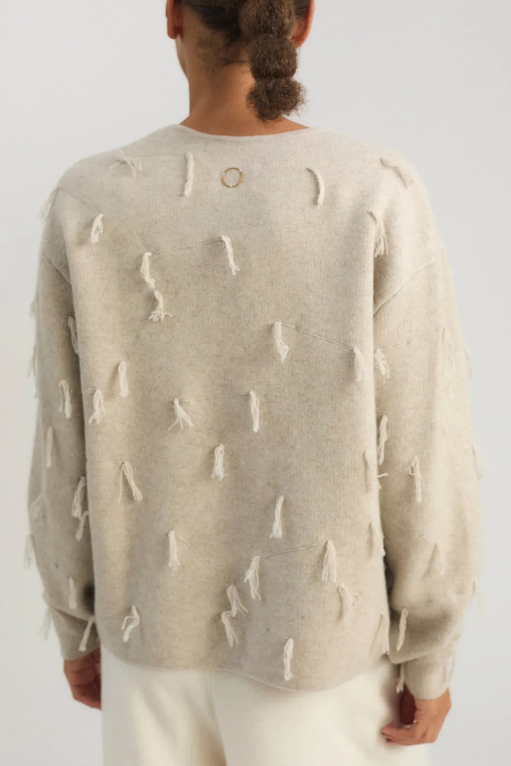 Oyuna Kulan Sweater Feather Jacquard-Strick Fransen Größe M