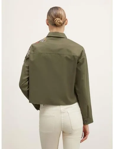 Motivi kurze Jacke mit Blumenstickerei Baumwolle Fransensaum