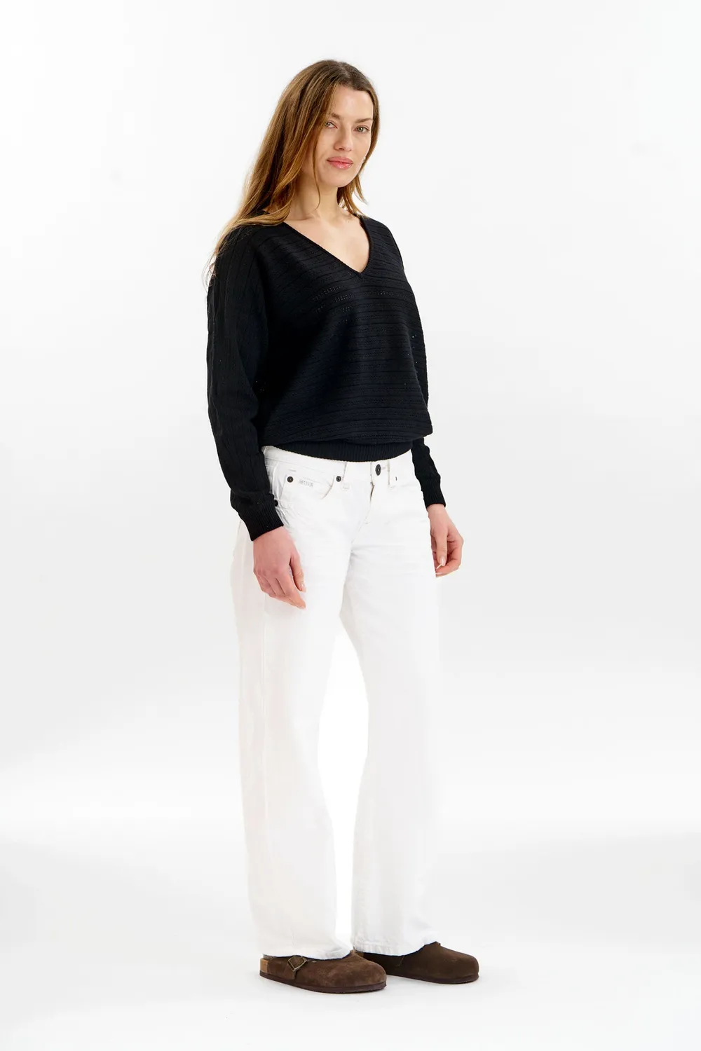 KOMODO PIA Pointelle Pullover Schwarz Bio-Baumwolle