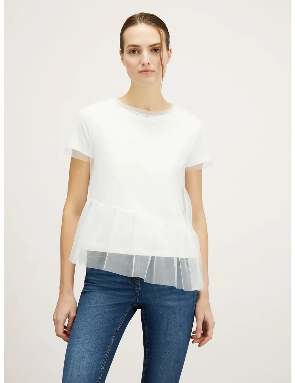 motivi T-Shirt Tüll-Volant Jersey Folienschriftzug