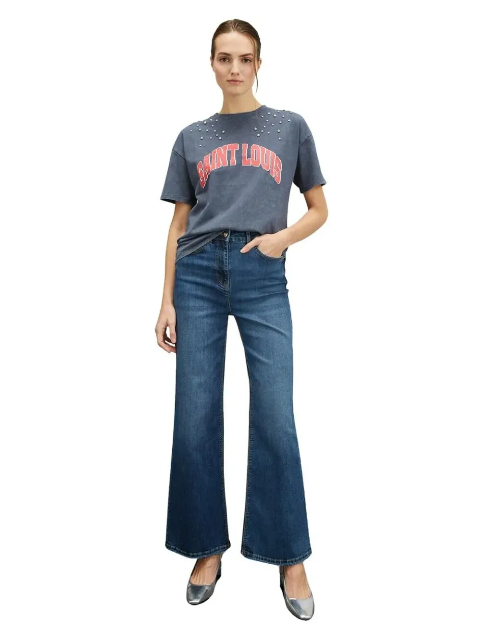 Motivi Oversize T-Shirt Aufdruck Acid Wash Baumwolle