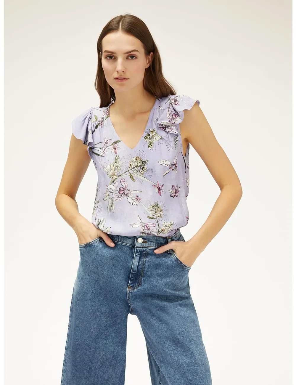 Motivi Top mit Volantärmeln Blumenmuster Viskose