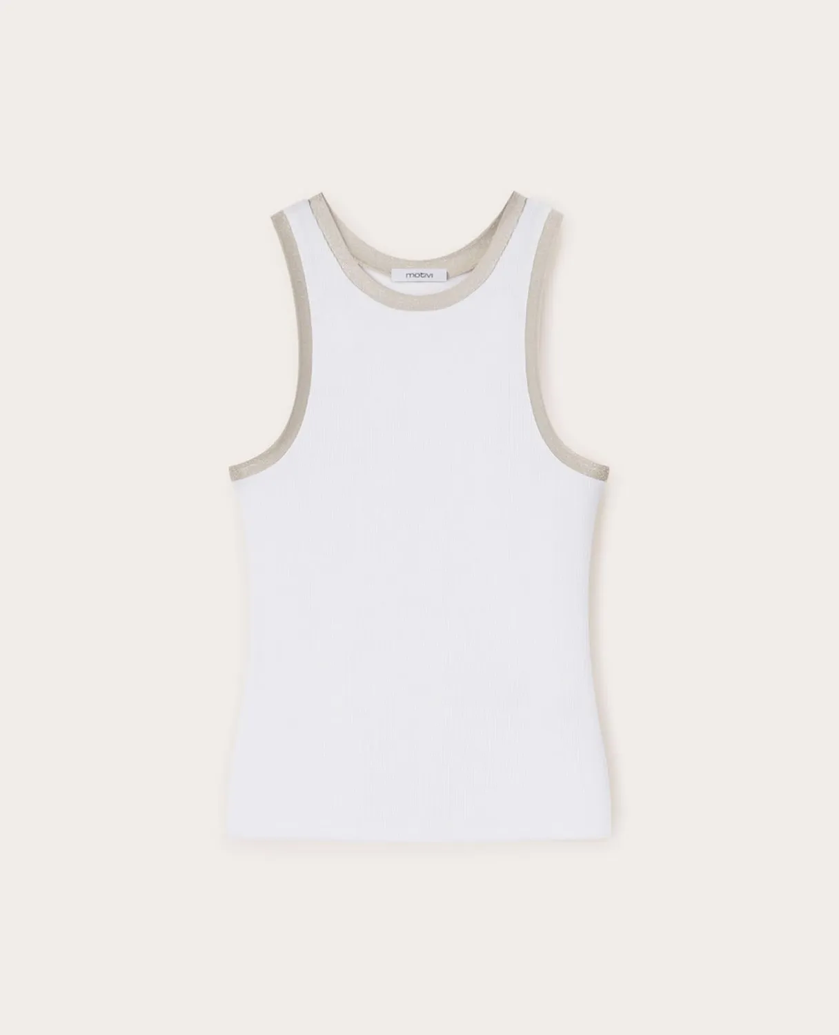 Motivi Tanktop gerippt Baumwolle Lurex-Bordüre