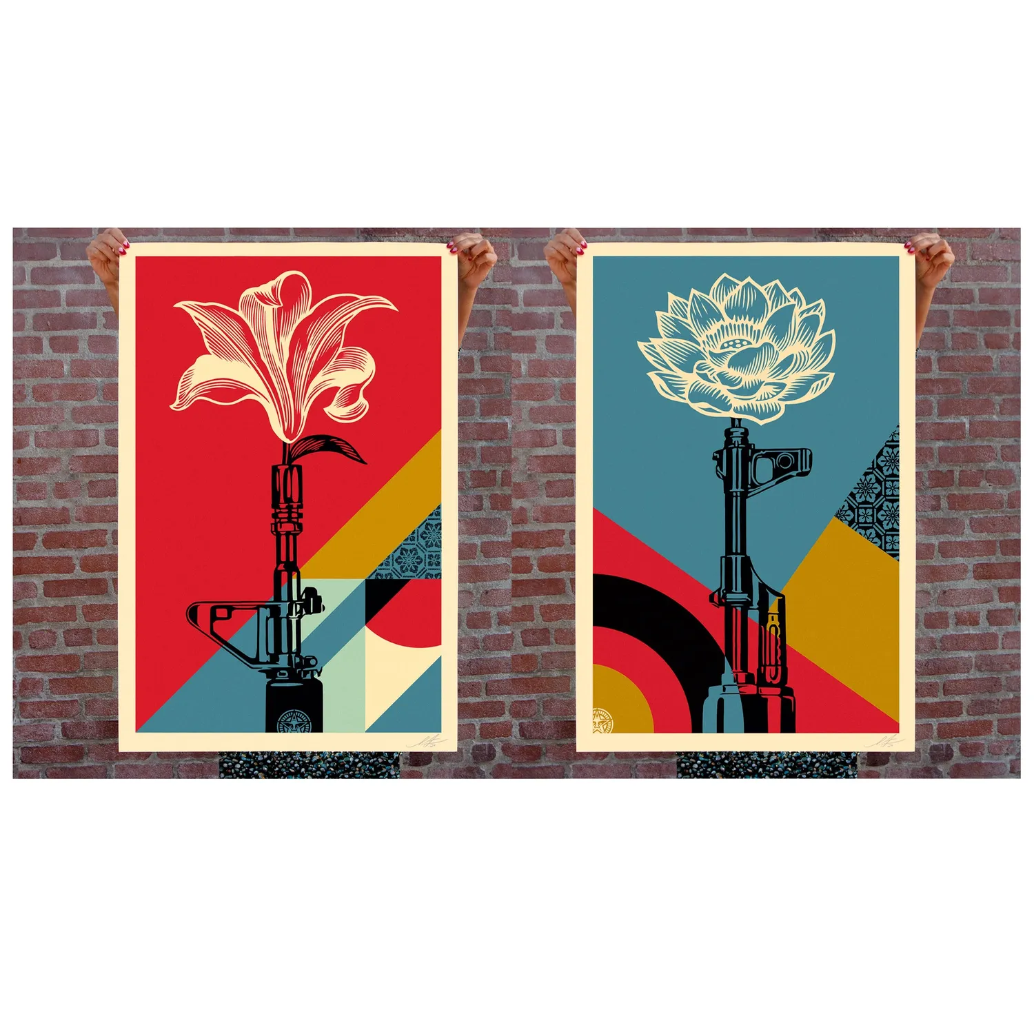 Obey AK-47 Lotus AR-15 Lily Poster Set 2x 91x61 signiert