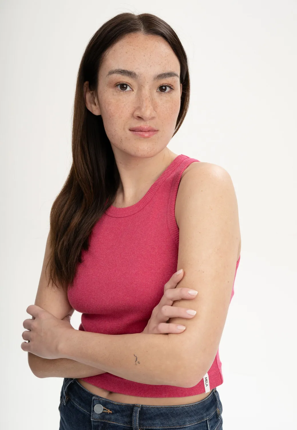 MELA PRISHA Cropped Tanktop berry melange Bio-Baumwolle