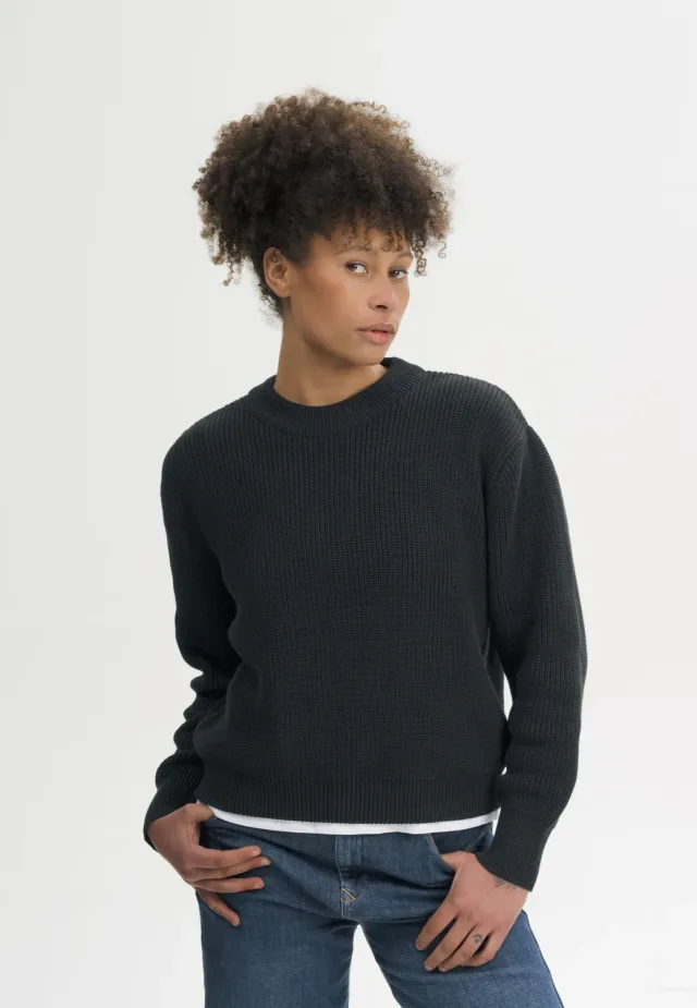 MELA ADAH Rippstrickpullover schwarz Bio-Baumwolle