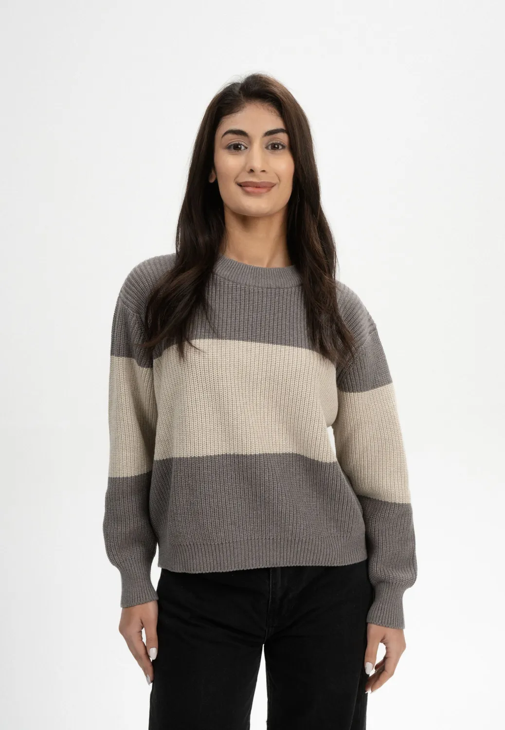 MELA Adah Stripes Rippstrickpullover cloudy blue Bio-Baumwolle