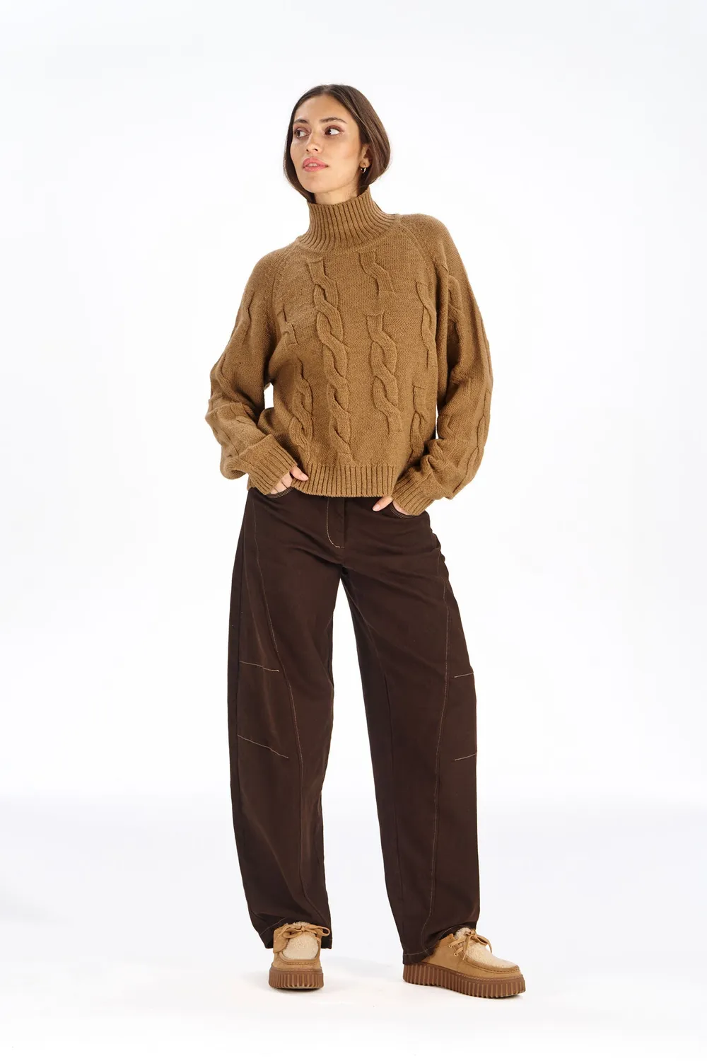 Komodo Broken Lambswool Cable Pullover Camel Zopfstrick
