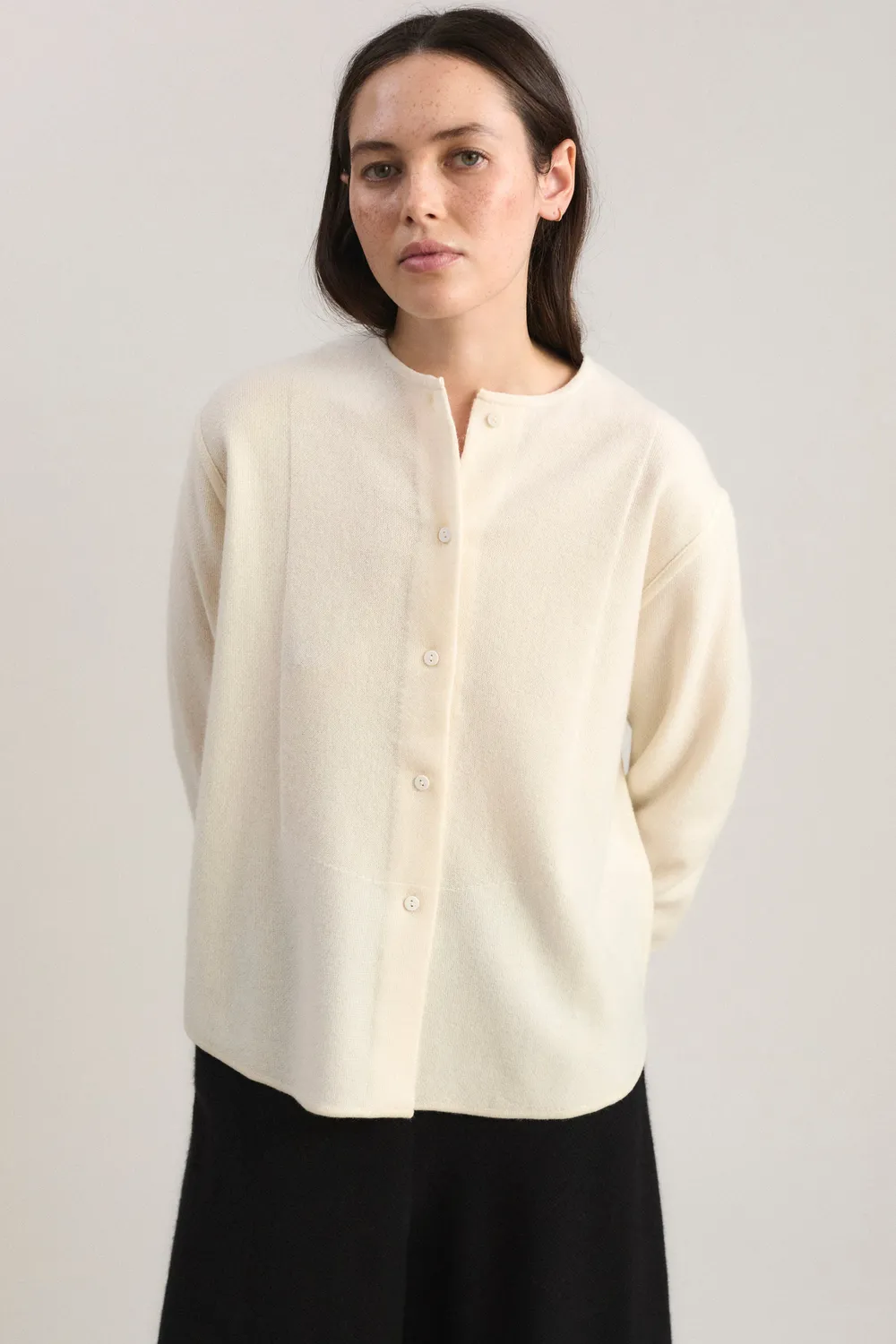 Oyuna Imura Shirt Bluse Ivory Halbstrick