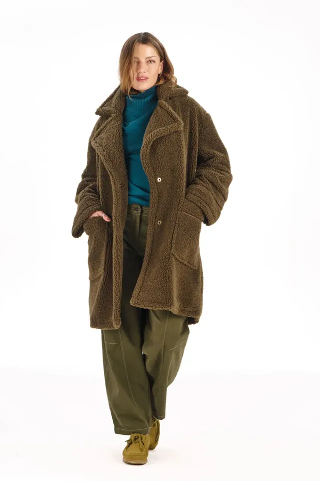 KOMODO DOMINI Recycled Fleece Trenchcoat oliv