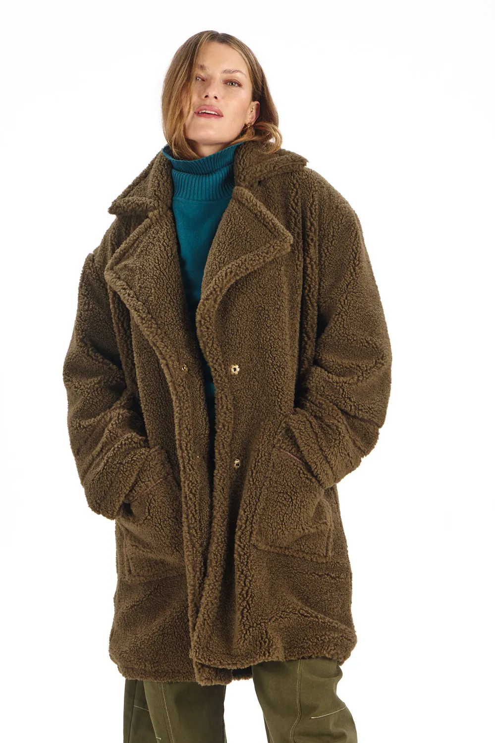 KOMODO DOMINI Recycled Fleece Trenchcoat oliv