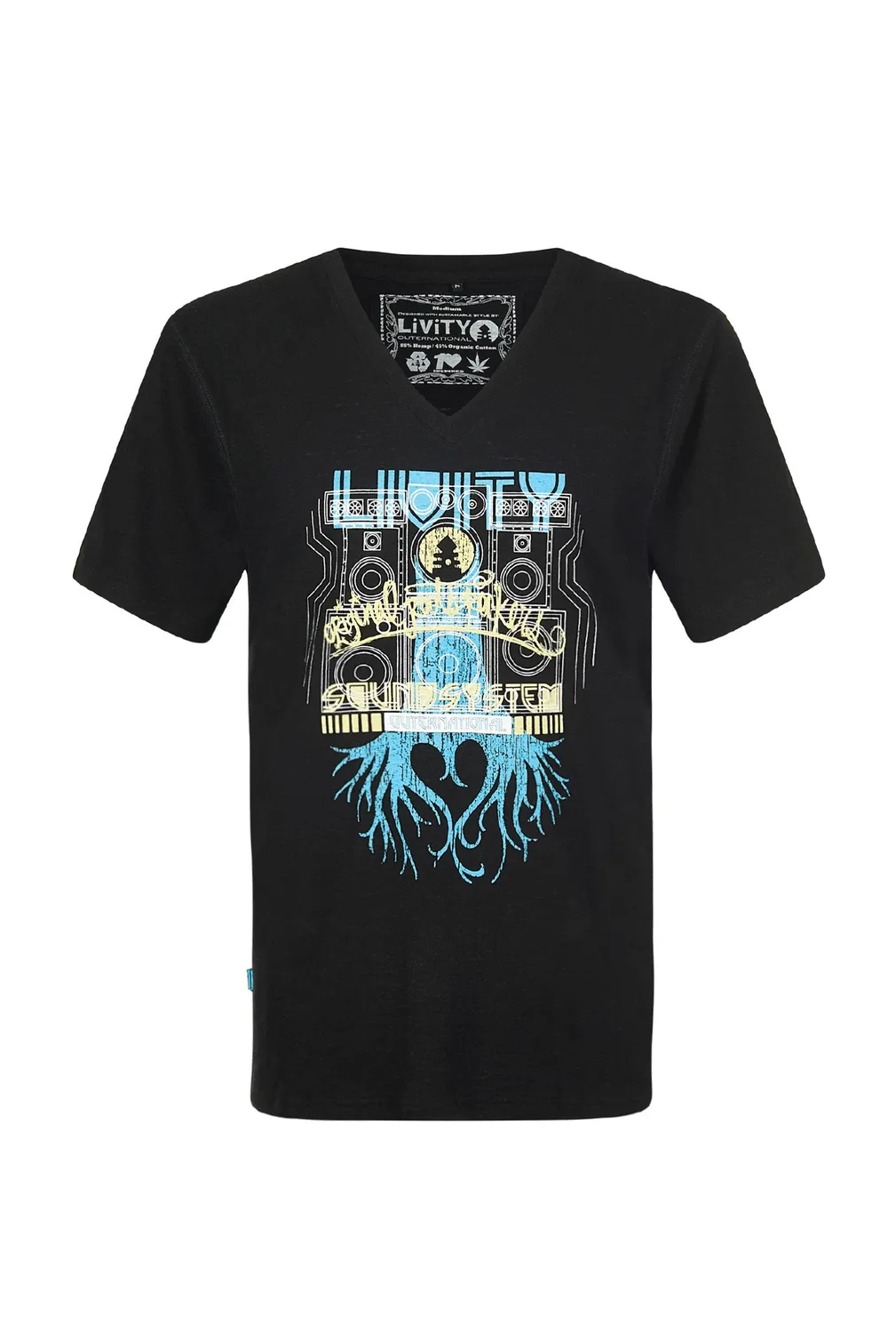 Komodo Roots Rockers T-Shirt Schwarz Hanf V-Ausschnitt