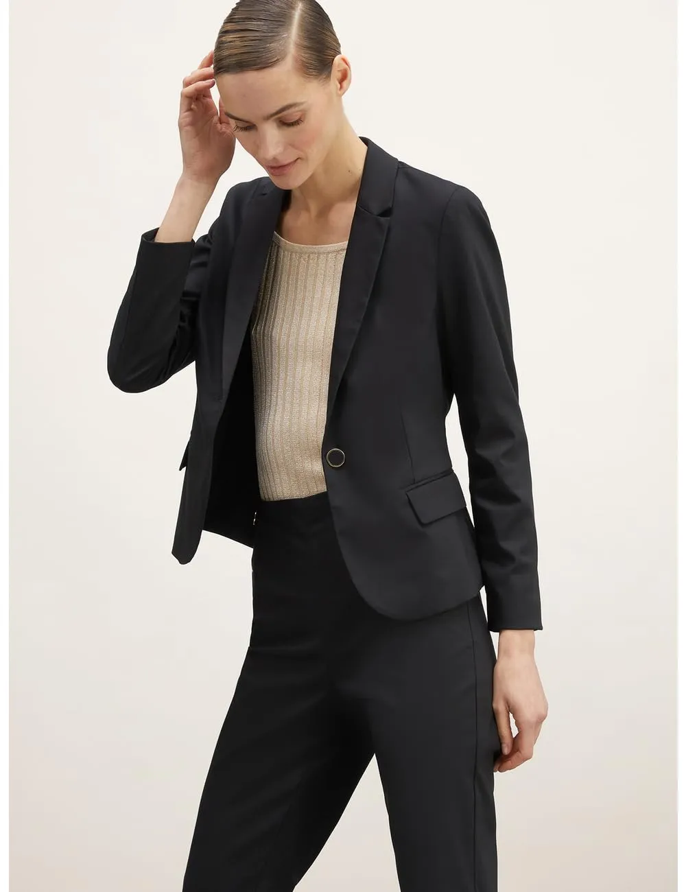 Motivi Kurzer Einreihiger Blazer Baumwolle Revers