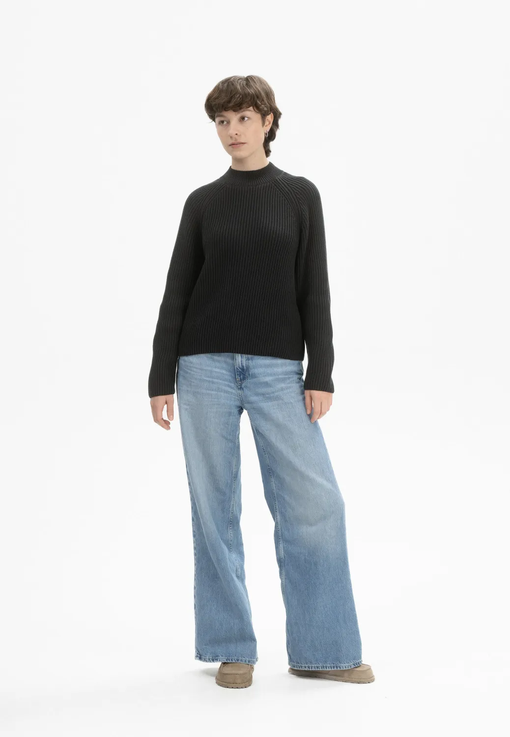 MELA ANALAH Rippstrick Stehkragenpullover navy Bio-Baumwolle