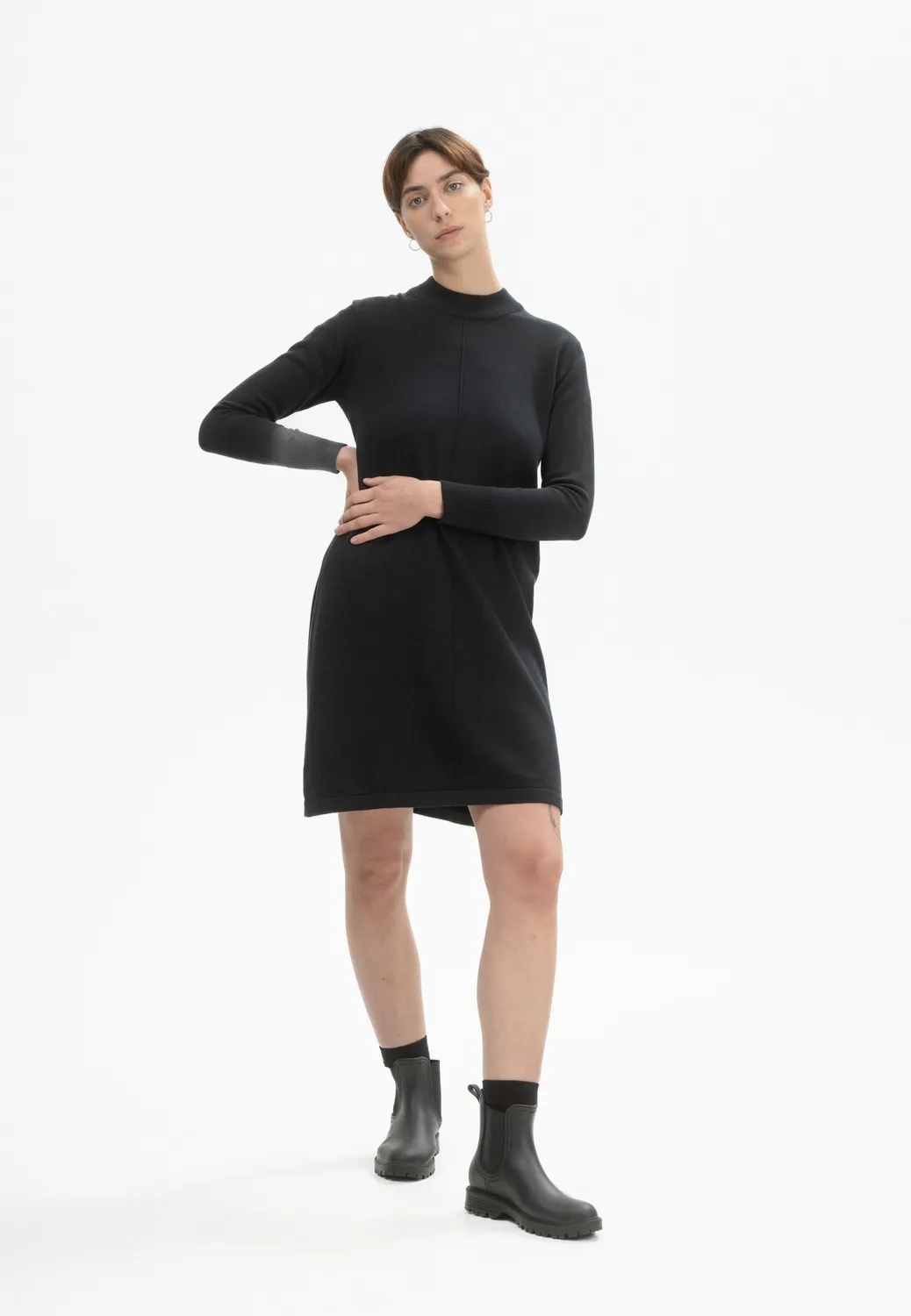 MELA HARLEEN Feinstrick Kleid navy Bio-Baumwolle