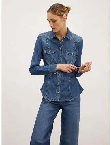 Motivi Denim Hemdbluse Stretch mittlere Waschung