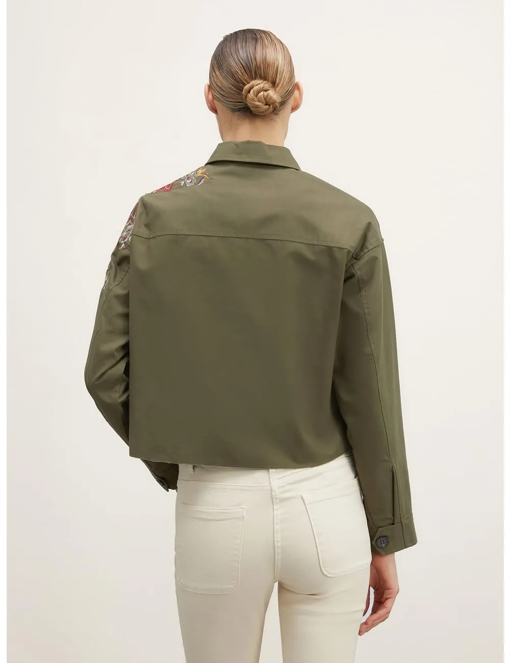 Motivi kurze Jacke mit Blumenstickerei Baumwolle Fransensaum