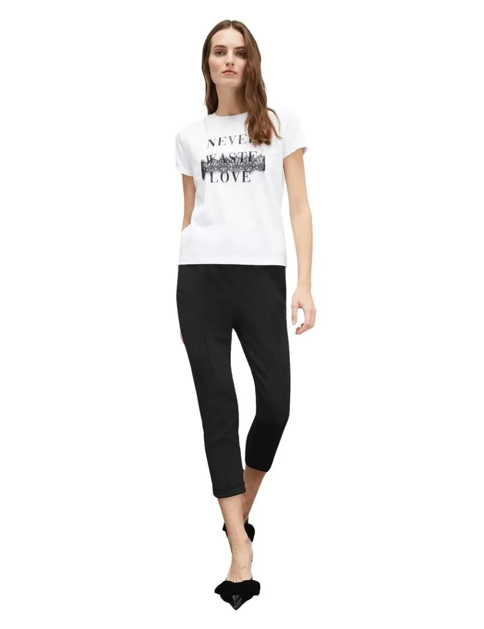 Motivi Spring Summer 24 T-Shirt Schriftzug Baumwolle Spitze