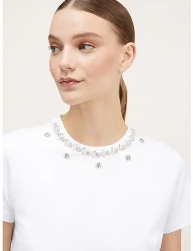 Motivi T-Shirt Spring Summer 24 Steinchen-Ausschnitt Baumwolle