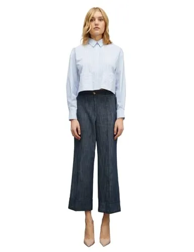 Motivi Cropped-Jeans geflammt Baumwolle Bügelfalte