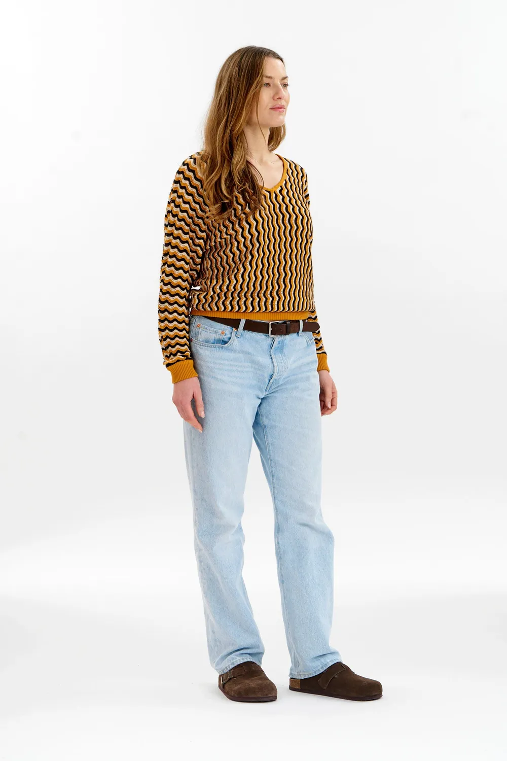 KOMODO CLOVER Pullover Senf Pointelle Bio