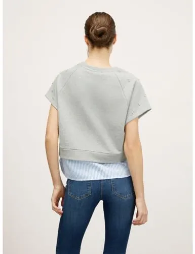 Motivi Sweatshirt mit Popeline-Einsätzen kurzarm Steinchen