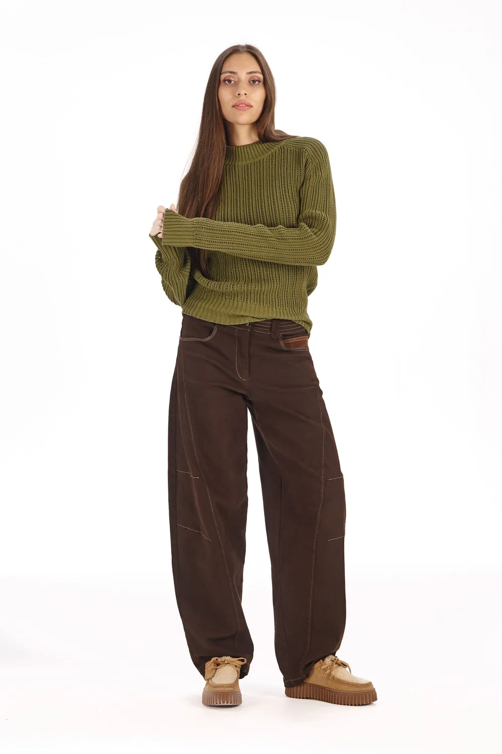 KOMODO AMELIA Barrel-Leg Hose Chocolate Bio-Baumwolle