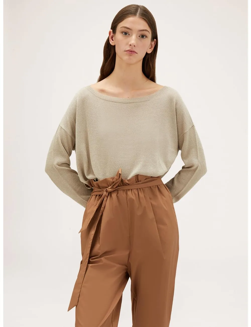 Motivi Oversize-Pullover Lurex U-Boot-Ausschnitt