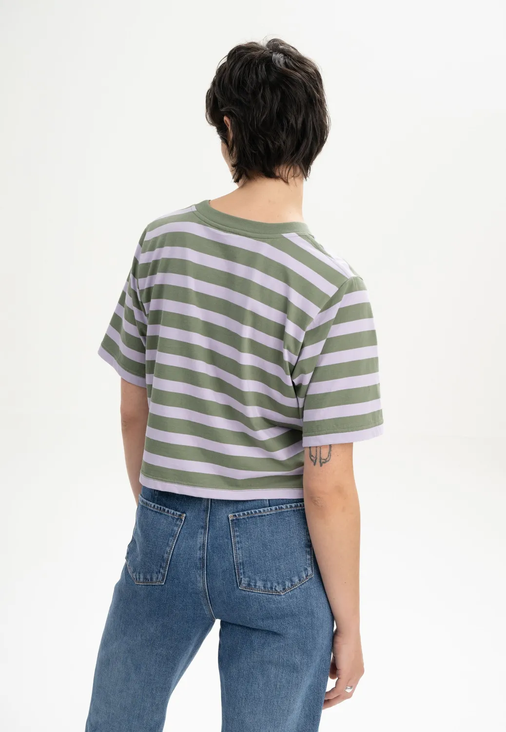 MELA DESNA Stripes Cropped T-Shirt thymian gestreift Baumwolle