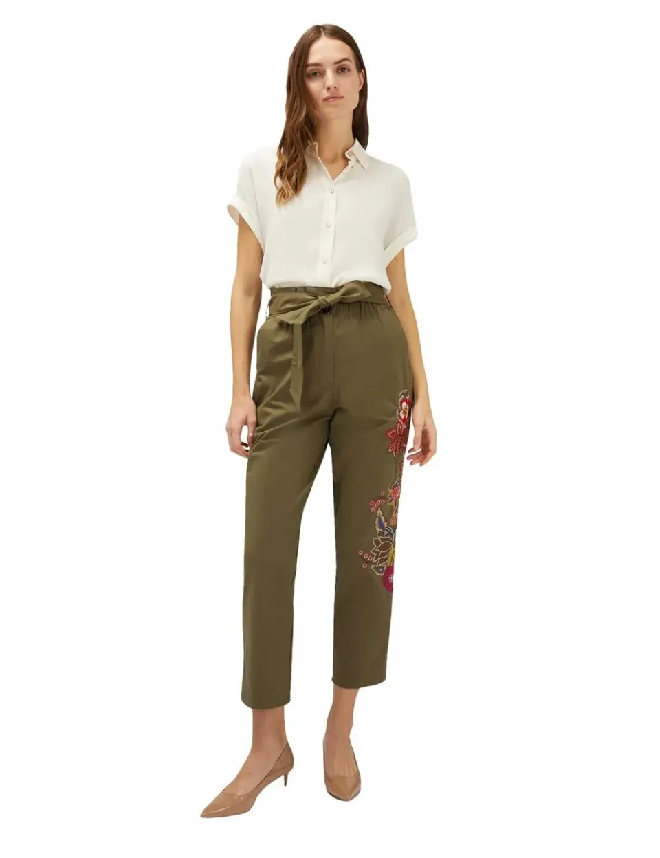 Motivi Paperbag-Hose Blumenstickerei Baumwolle Lyocell