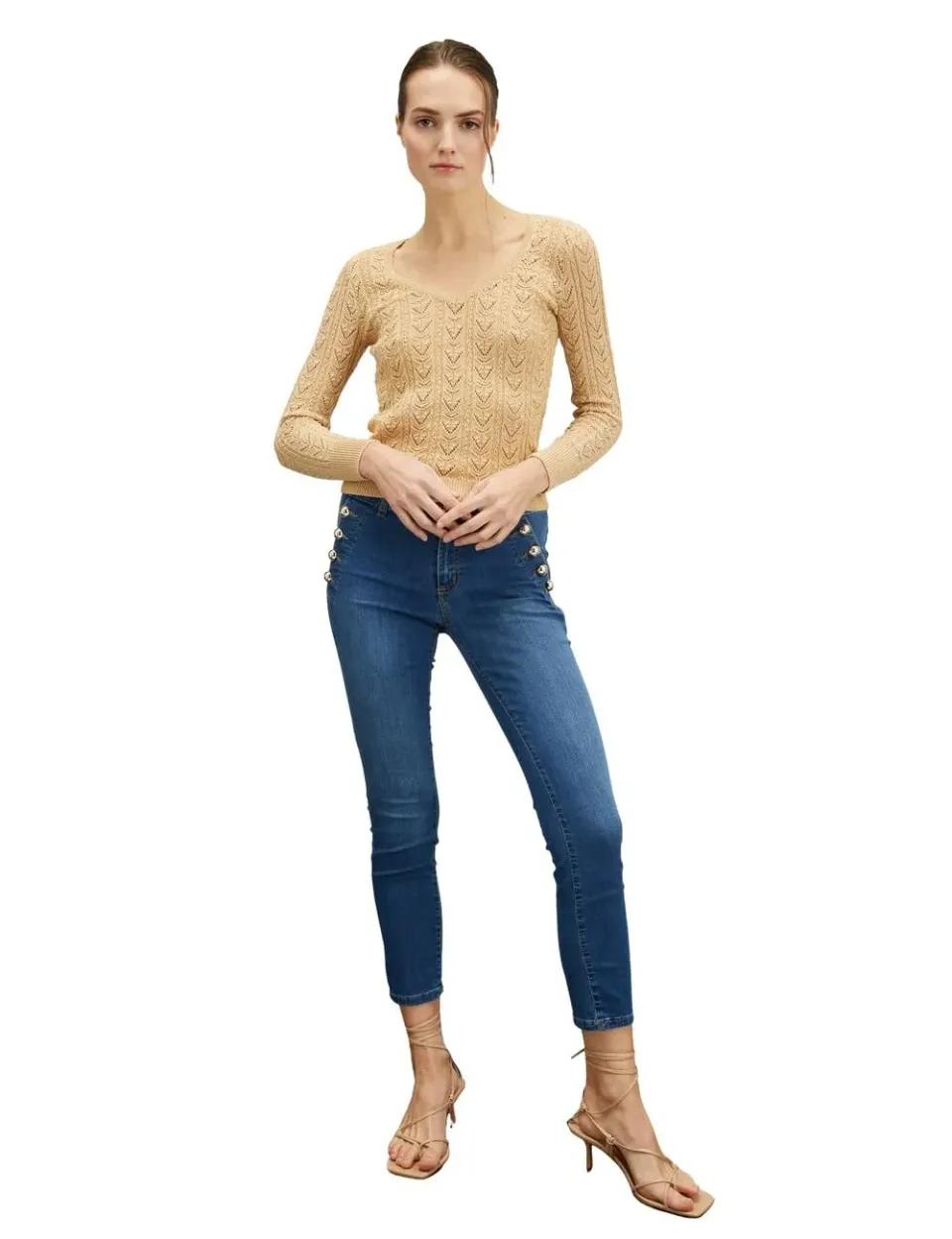 Motivi Skinny-Jeans dunkelblau Baumwoll-Denim mit Knopf