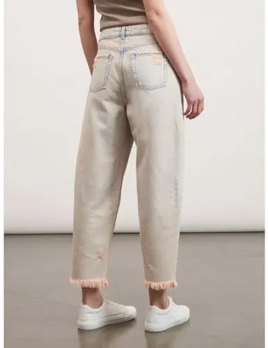 Motivi Baggy-Jeans Denim rosa Fransen-Saum