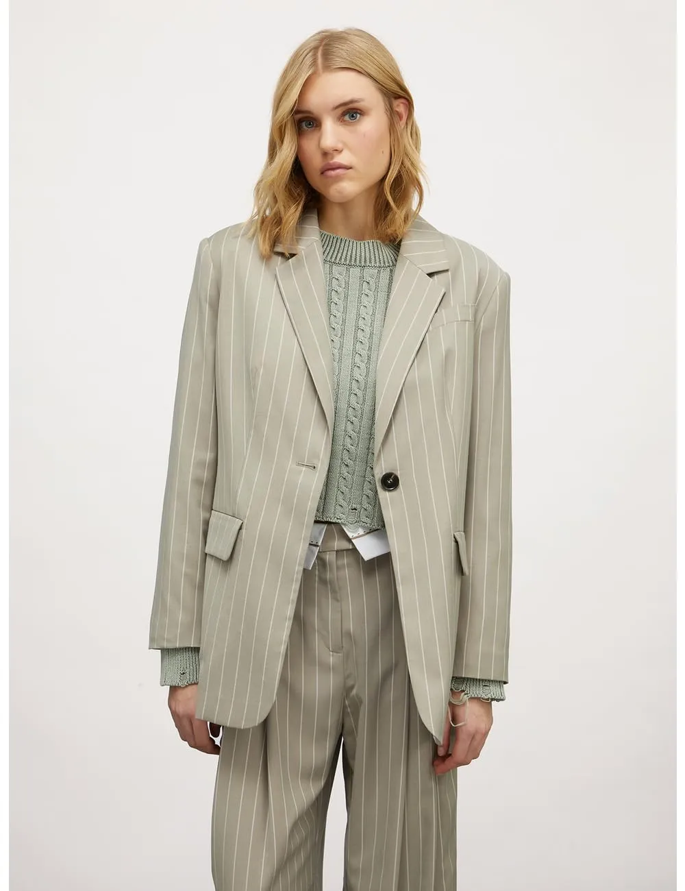 Motivi Oversize-Blazer Nadelstreifen Einreiher garngefärbt