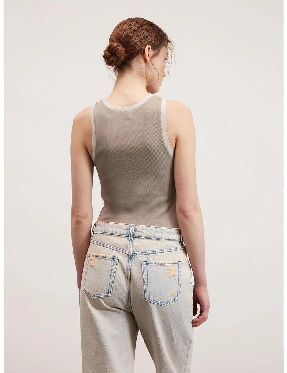 Motivi Tanktop mit Lurex-Bordüren gerippt aus Baumwolle
