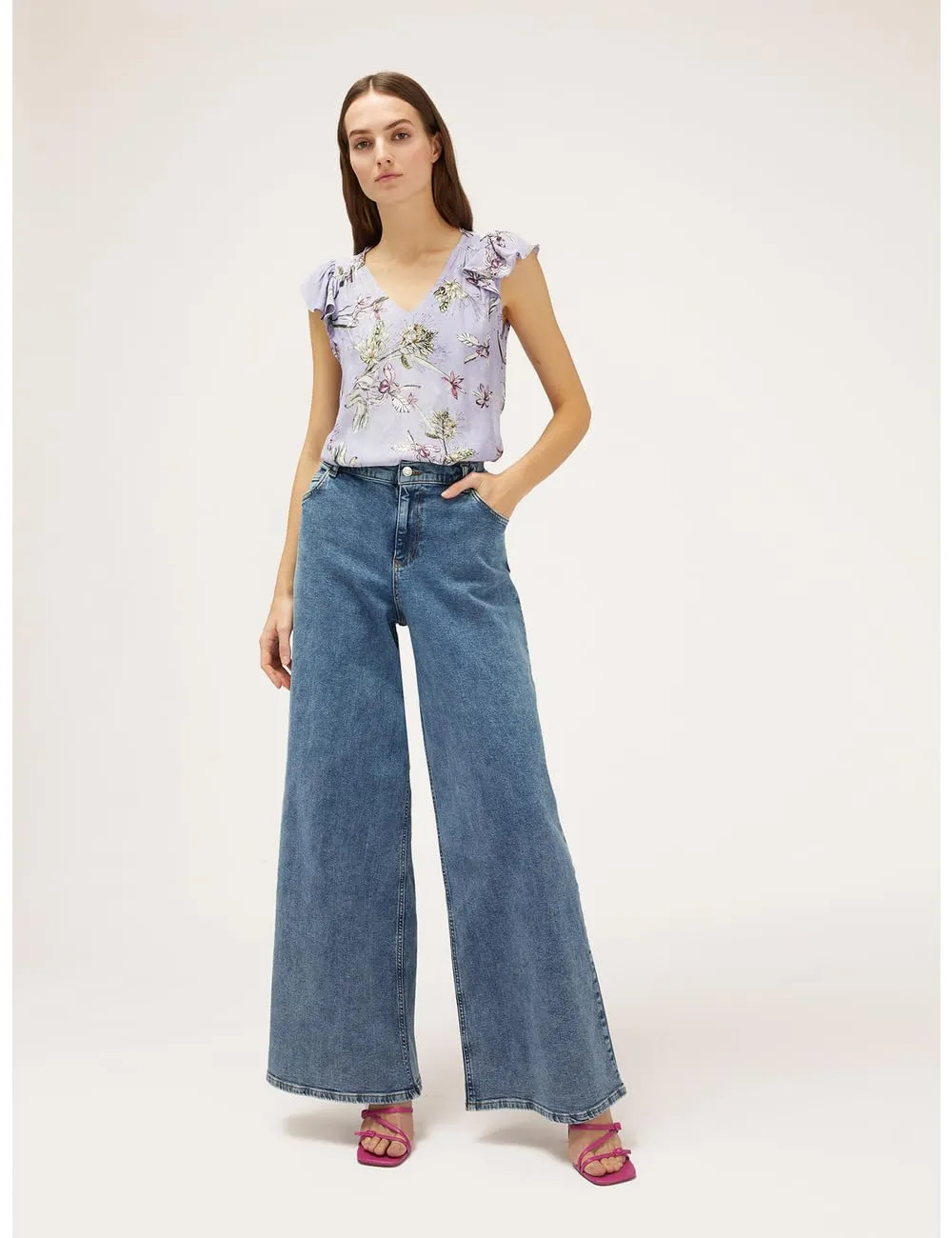 Motivi Top mit Volantärmeln Blumenmuster Viskose